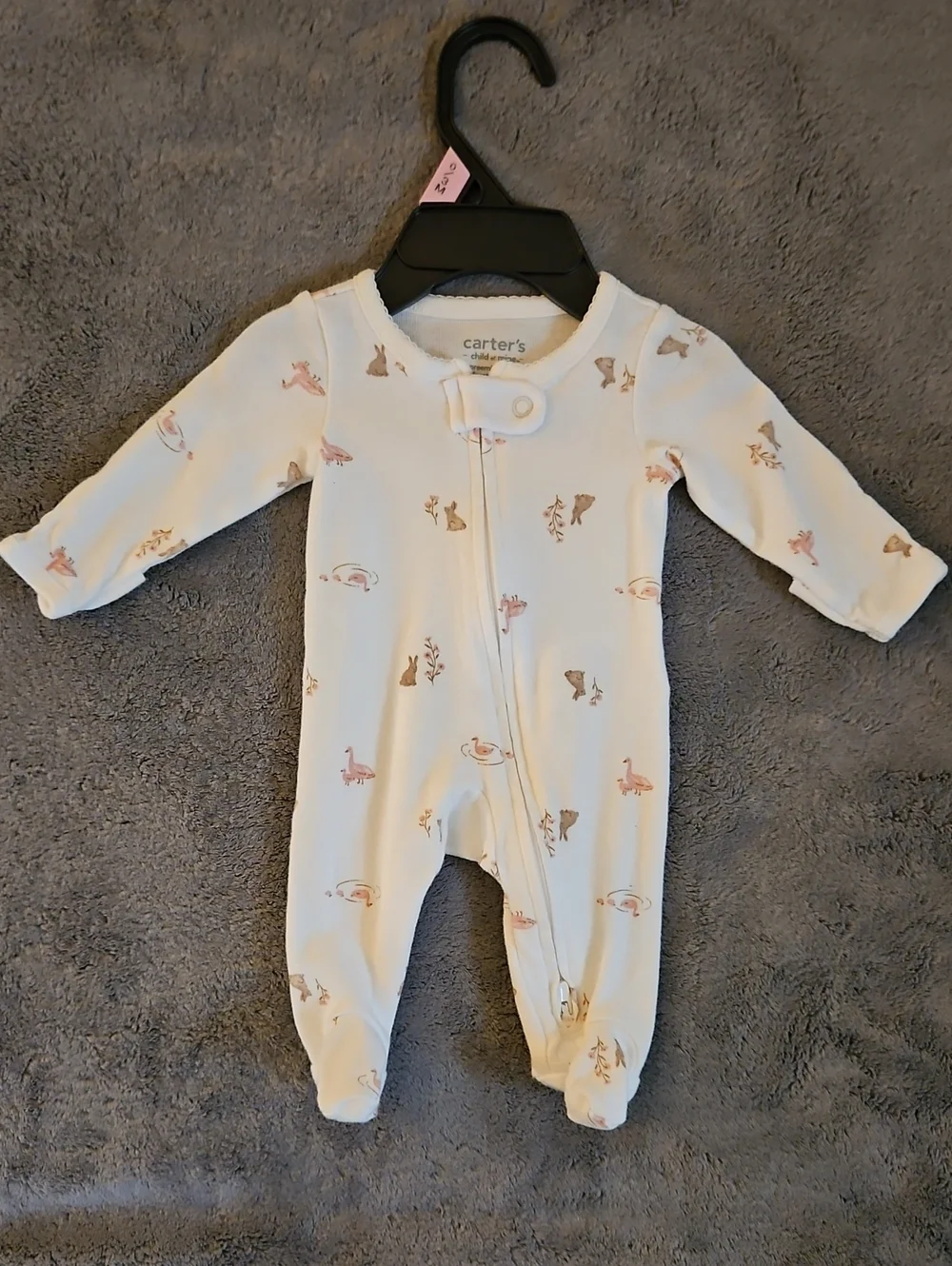 Carter's Cream One-Piece Footed Sleeper with Pink & Tan Animal Prints